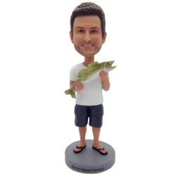 Custom Bobblehead Fisherman Holding A Big Fish - Sports & Hobbies