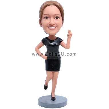 (image for) Custom Bobblehead Girl Holding Hands With Two Fingers Raised