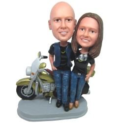 Custom Bobbleheads Couple Standing With Their Motorcycle