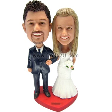 (image for) Custom Couple Bobbleheads Bride Groom Wedding Cake Toppers, Wedding Gift Happy Wedding Couple Bobbleheads