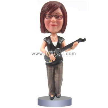  Custom Bobblehead Female Guitarist Musicians & Arts Strings Instruments Personalized Bobblehead & Cake Topper Item:14002