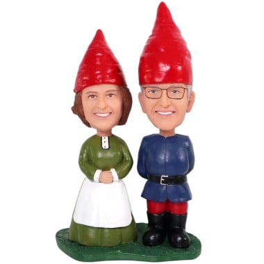 (image for) Personalized Garden Gnomes Couple Bobbleheads Anniversary Gift