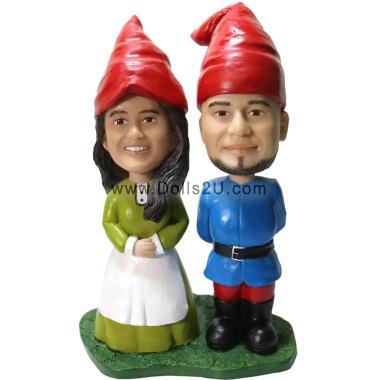 Personalized Garden Gnome Couple Bobbleheads Figures Collectible From Your Pictures