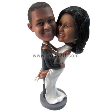 Bridegroom Holds the Bride Wedding Custom Bobbleheads Cake Topper