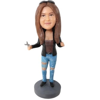 (image for) Custom Female Hairstylist Bobblehead – Personalized Hairdresser Figurine Holding Scissors And Comb Item:54930