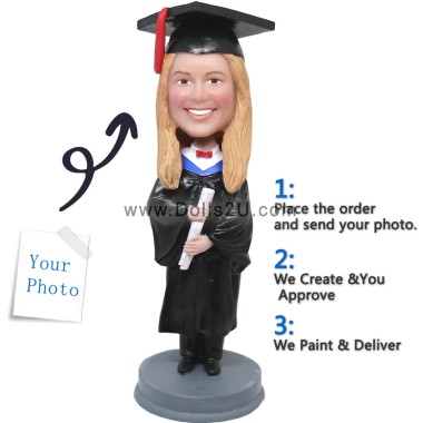 (image for) Custom Graduation Bobblehead Female In Gown With A Diploma Graduation Gift