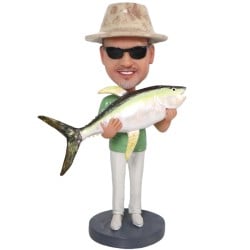 (image for) Custom Fishing Bobblehead – Personalized Fisherman Figurine Holding Yellowfin Tuna