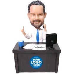 (image for) Best Boss's Day Gift: Custom Bobblehead Boss Behind The Desk On Phone Call