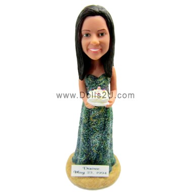 (image for) Custom Bobblehead Female Holding A Birthday Cake