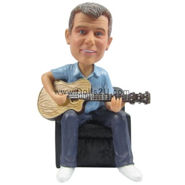 Custom Bobblehead Guitar Player Sitting On Sofa Gifts Sculpted from Your Photos