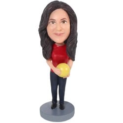 (image for) Custom Female Bowling Bobblehead – Personalized Bowler Figurine Holding Bowling Bal
