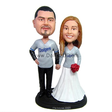 (image for) Custom Sports Wedding Bobbleheads Couples In Jerseys Wedding Cake Topper Bobbleheads