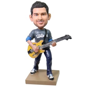 (image for) Custom Bass Player Bobbleheads Male Guitarist In Casual Clothes And Holding A Guitar Custom Figure Bobblehead