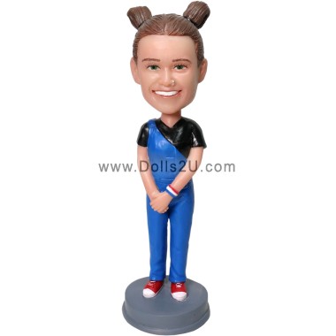 (image for) Custom Bobblehead Girl In Suspender Jeans Gift For Her