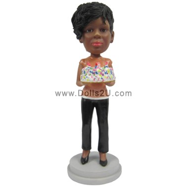 (image for) Custom Bobblehead Female Holding A Birthday Cake