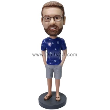 (image for) Custom Man Wearing T-shirt With Shorts And Flip Flops Bobblehead