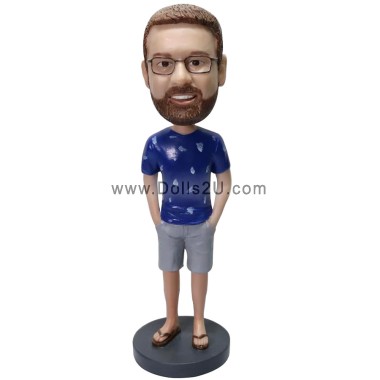  Custom Man Wearing T-shirt With Shorts And Flip Flops Bobblehead Item:35944