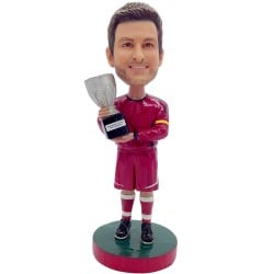  Custom bobbleheads champion soccer player holding a trophy personalized bobblehead with your face