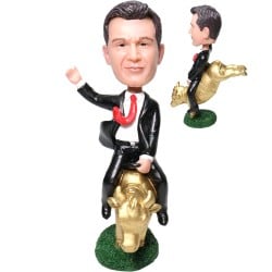  Male Riding Golden Bull Bobblehead