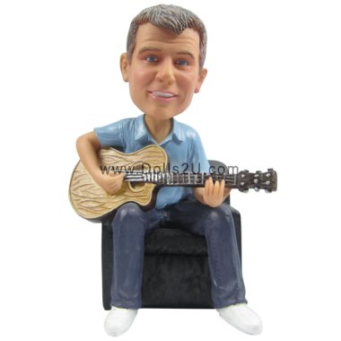Custom Bobblehead Guitar Player Sitting On Sofa