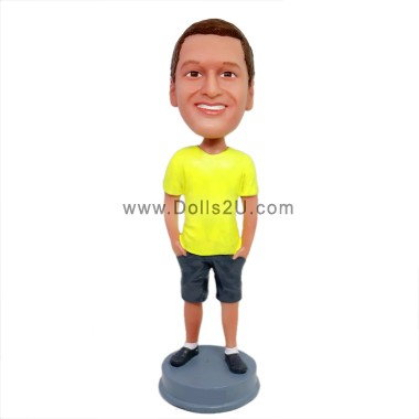 Custom Male In T-shirt And Shorts With Hands In Pockets Bobblehead Item:13582