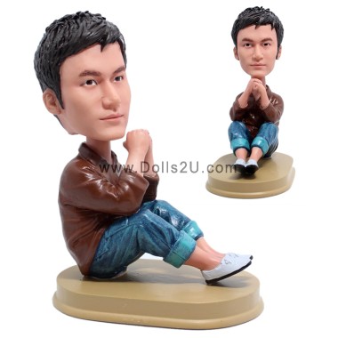 (image for) Custom Casual Male Sitting On The Ground, Best Gift For Him Bobblehead