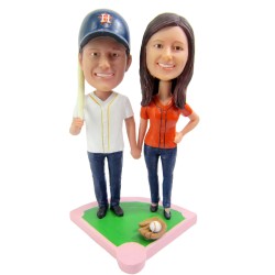 Custom Bobbleheads Couple Baseball Fans Any Team Jersey And Logos