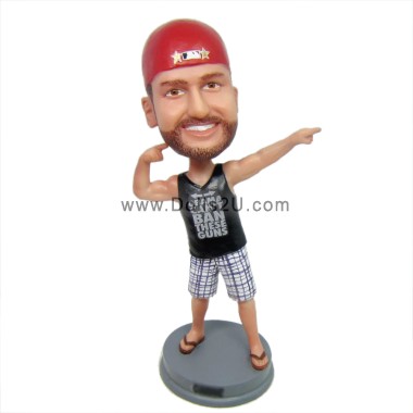 Custom Bobblehead Funny Guy Making Victory Pose Wearing Tank Top With Your Logo Gifts Sculpted from Your Photos