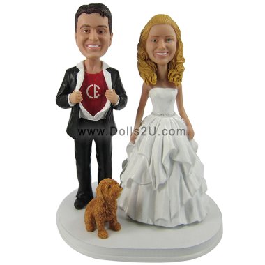Custom Superhero Wedding Bobbleheads With Pet
