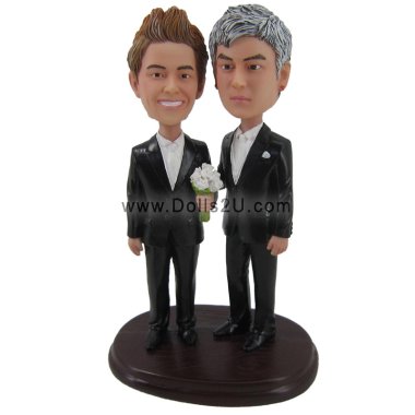 Male Same-sex Custom Wedding Bobbleheads Cake Toppers