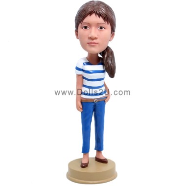 (image for) Custom Casual Female In T-shirt And Blue Jeans Bobblehead