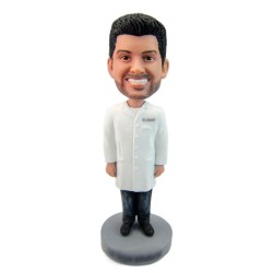 Personalized male in lab coat bobblehead with your face