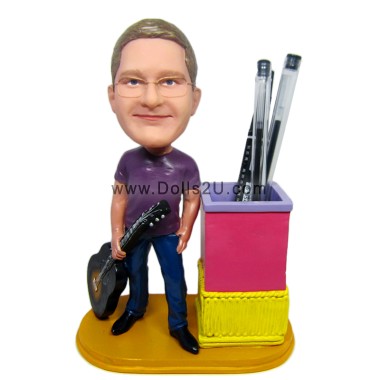 custom bobbleheads male guitar player penholder