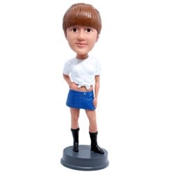  Casual Lady Wearing T-shirt and Short Skirt Custom Bobblehead