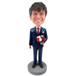  Custom Bobblehead Male In Suit Holding A Bouquet Of Flowers