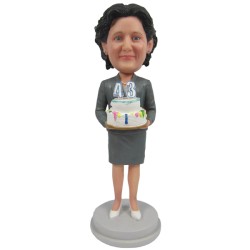 Custom Bobblehead Corporate Lady In Formal Outfit Celebrating Birthday