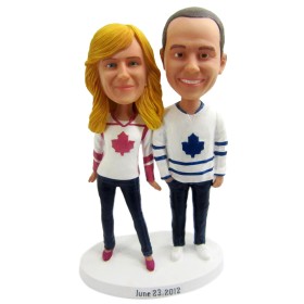 (image for) Custom Bobbleheads Sports Fans Couple in Long Sleeve Jerseys Any Team Jerseys and Logos