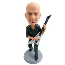 Custom Bobbleheads Male Bassist Playing A Dean V Metalman Electric Bass Guitar