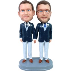 custom gay with tie wedding bobbleheads cake topper