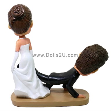 (image for) Custom Wedding Bobbleheads Cake Topper Bride Groom Wedding Reception Day Funny Bride Pulling