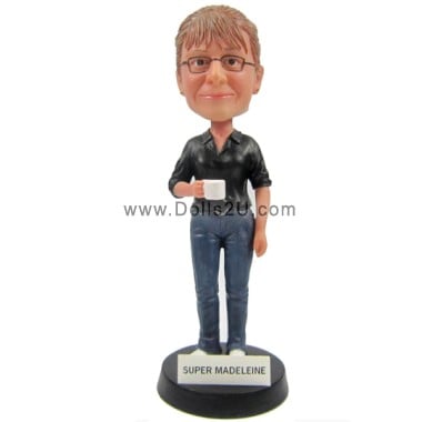  Custom Office Woman Holding Coffee Bobblehead Item:13908