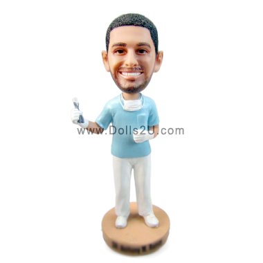 Personalized Male Dentist With Extracted Tooth Bobblehead Gift