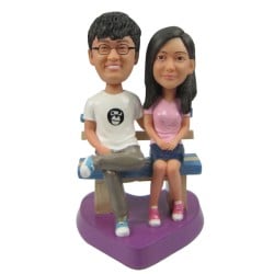  Custom Bobbleheads Couple Sitting On The Bench