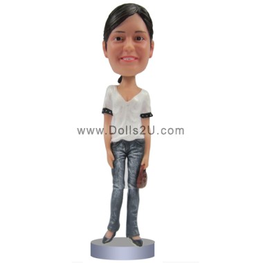  Custom Casual Lady Holding A Purse Bobblehead Item:13919