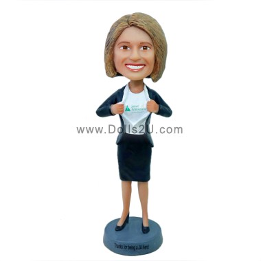 Custom Bobblehead Businesswoman Superhero Transform Gift For Boss - Put Your Logo On The Chest Sculpted from Your Photos