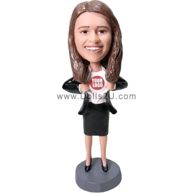 (image for) Custom Bobblehead Businesswoman Superhero With Your Logo On The Chest