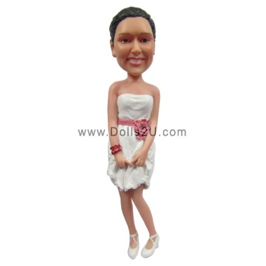 Custom Girl Bobblehead In White Dress