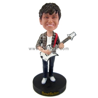 (image for) Custom Bass Guitar Player Bobblehead Male Guitarist In Casual Clothes Custom Bobbleheads Gifts For Bassist