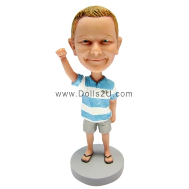 Custom Premium Bobblehead Kid With One Hand Raised Up