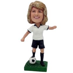 Custom Female Soccer Player Bobblehead with any uniform, personalized sports bobbleheads